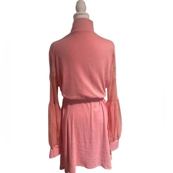 XL Vintage-Like, Barbiecore Dress – Unique Pink Lace Puff Sleeve Belted Waist - Picture 6 of 11